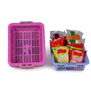 Panier de rangement en plastique avec poignée, bac de présentation rectangulaire ventilé pour le commerce de détail - Product Image 1