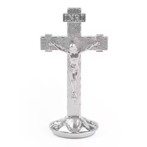 Crucifijo de Metal Plateado con Pedrería, Estatua Religiosa Católica Cristiana para Colgar en la Pared, para el Hogar, Iglesia, Altar, Navidad/Pascua - Product Image 1
