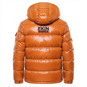 Chaqueta de Plumón para Hombre, Diseño Personalizado OEM ODM, Color Naranja Quemado Brillante, Impermeable, con Capucha, Abrigo Acolchado, Proveedor Mayorista - Product Image 2