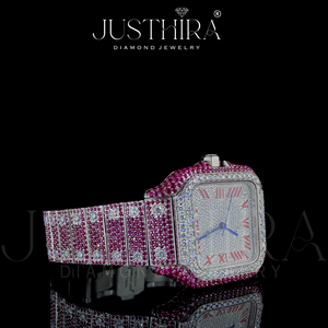 Reloj de Pulsera de Lujo para Hombre, Estilo Hip Hop, con Piedras de Rubí Rosa de Alta Calidad, Números Romanos Plateados Vintage, Automático, con Moissanita - Product Image 3