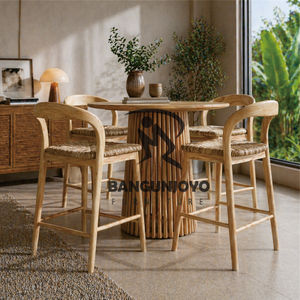 <b>Set</b> Teak Wood <b>Bar</b> Table with Comfortable Wicker Chairs Modern Design Eco-Friendly Rectangle Shape for Dream Home - Product Image 4