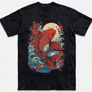 Camiseta Oversize de Manga Corta para Hombre con Estampado de Pez Koi Japonés, de Poliéster/Algodón, Estilo Urbano - Regalo Ecológico - Product Image 1