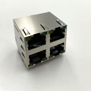 2x2 RJ45 Enchufe hembra Ethernet Cat5E 8p8c LED Ángulo recto Blindado Red Comunicación PCB Conectores Ethernet - Product Image 2