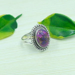 Bague en cuivre violet et turquoise, bague en argent sterling 925, bague statement, bague au design artisanal, bague avec pierres précieuses, bijoux en turquoise, cadeau - Product Image 4