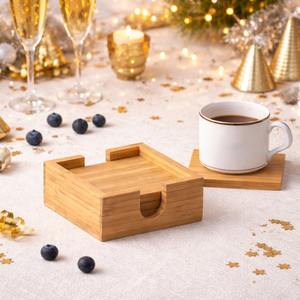 Ensemble de 4 dessous-de-verre en bois de manguier pour boissons, sous-verres en bambou, décoration de table basse, support pour sous-verres - Product Image 5