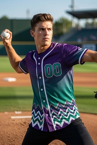 Custom Purple Gradient Sublimation Baseball Jersey Mens Button Up Team Uniform Moisture Wicking <b>Athletic</b> Sports Shirt - Product Image 6