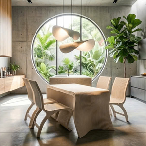 Mesa de Comedor de Madera Impermeable Ecológica con Diseño Moderno en Forma de Ola, 1 Año de Garantía, Solución Completa para Uso en Exteriores - Product Image 1