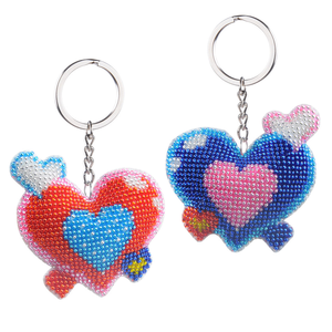 DIY Couple's Heart-shaped <b>Keychain</b> Pendant, Full-bead Embroidered Cross-stitch Heart-shaped Pendant - Product Image 5