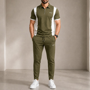 Conjunto Deportivo de Verano Personalizado para Adultos, Estilo Casual, Bloques de Color, Secado Rápido, Transpirable, Camiseta Polo con Cierre de Cremallera, Pantalones Deportivos con Paneles en Contraste - Product Image 6