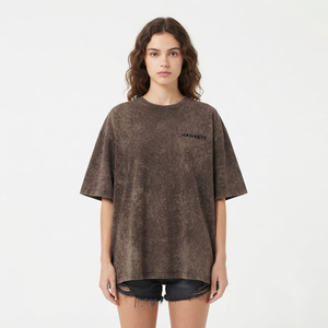 เสื้อยืดผู้หญิงคอตตอน 100% ขายส่ง เสื้อยืดวินเทจทรงโอเวอร์ไซส์ สไตล์สตรีทแวร์  แบบเรียบๆ สำหรับฤดูร้อน รับสั่งทำ - Product Image 4