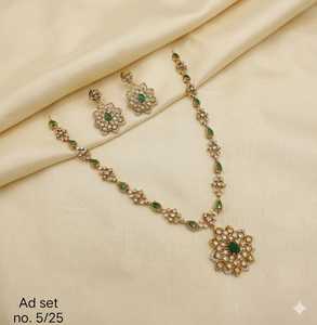 Traditional High Quality Gold Rhodium Plated Classic Flower Design Certified Kundan Necklace <b>Set</b> Zircon Stone Wedding Gift - Product Image 1