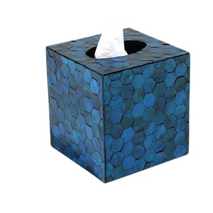 Boîte à mouchoirs carrée à motif hexagonal en coquille d'ormeau bleue faite à la main - Product Image 2