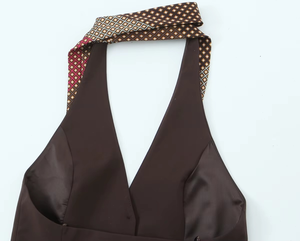 Top Halter de Verano para Mujer, Color Marrón, con Botones en la Espalda, Diseño Casual y Elegante - Product Image 3