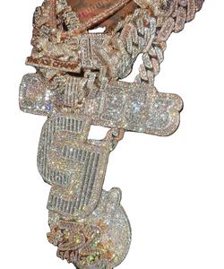 Colgante Unisex de Plata de Ley Chapado en Oro Amarillo Sólido de 14K con Moissanita VVS Creada en Laboratorio, Engaste de Garra, Totalmente Iced, Estilo Hip Hop, Personalizado - Product Image 1