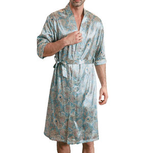 Peignoir de luxe pour homme à manches longues en satin et soie, avec logo personnalisé, respirant et à séchage rapide, pour la détente et le sommeil - Product Image 1