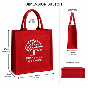 Red Jute Shopping Bag <b>Think</b> Green Save Nature Tree Design Medium Size Hand Carry Tote Bag - Product Image 2