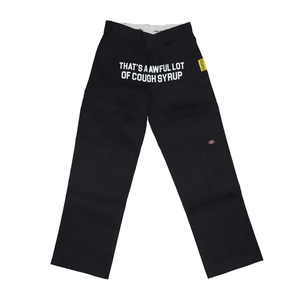 Pantalon décontracté en coton noir imprimé That's Awful Lot Cough Syrup, coupe droite, taille mi-haute, respirant, coupe-vent, printemps - Product Image 1
