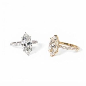 Bague de fiançailles vintage en or massif 10K 14K 18K avec 1 diamant taille marquise et 36 diamants taille rond, certifiée IGI, DEF VVS - Product Image 4