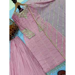 Diseñador DE LA Mujer Party Wear Top Plazzo Hermoso Dupatta Set - Product Image 2