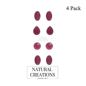 925 <b>Silver</b> Ruby Natural Pear Round Oval Shape Butterfly Lock <b>Stud</b> <b>Earrings</b> Classic Style Bezel Setting Pack of 4 Pairs - Product Image 1