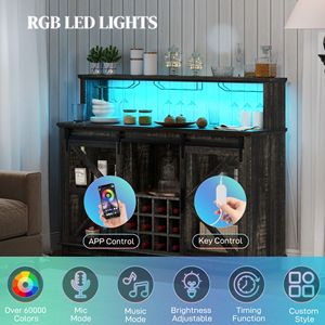 Mobiletto Portabottiglie da Cucina Stile Rustico con Ripiani Illuminati Marrone Autoportante - Product Image 4