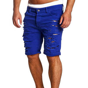 กางเกงยีนส์ขาสั้นผู้ชายสำหรับฤดูร้อน ขาดรุ่ย สีพื้น ผ้าฝ้าย ทรงสลิม ตรง ยืดได้ - Product Image 4