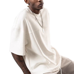 OEM Custom Men's Plain Off <b>White</b> T-Shirt Horizontal Chest Seam Heavyweight Cotton Loose Blank Streetwear <b>Tee</b> Wholesale - Product Image 4