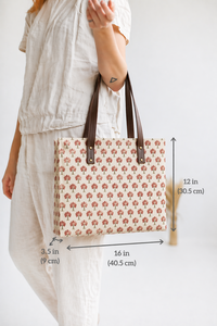 Floral Block Printed <b>Canvas</b> Women bags for Laptop & Everyday Use with Leather Handles Premium Printed Cotton <b>Shopper</b> Tote Jaipur - Product Image 2