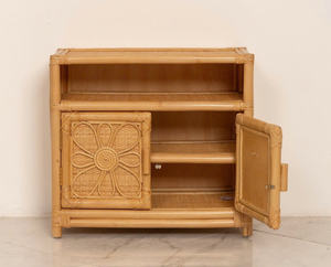 Handcrafted Rattan Storage Cabinet with Floral Pattern Doors, Natural Wicker <b>Sideboard</b> for Living Room or Nursery - Product Image 2