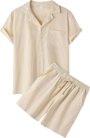 Ensemble chemise et short en coton blanc pour homme, tenue décontractée d'été, col rabattu, respirant, couleur unie, logo au dos