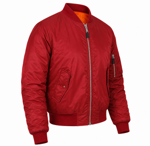 Blouson bomber rouge à manches longues avec fermeture éclair, col montant, en polyester tissé, imperméable, coupe-vent, respirant, léger, effet soie - Product Image 2