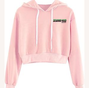<b>Pink</b> Customized Women Cropped Hoodie Breathable Distressed Blank Unisex Streetwear Knitted Fabric <b>Lace</b> Decoration - Product Image 1