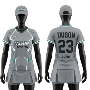 Premium Polyester Badminton Uniform Women Breathable Quick Dry Grey Set With Green White Panel Design <b>Custom</b> Sublimation Logo - Product Image 1