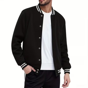 Custom Plain Men's Black White Straps 100% Cotton Breathable Eco-Friendly High Street Varsity Baseball Letterman <b>Jacket</b> OEM - Product Image 2