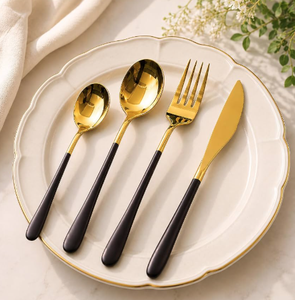 Ensemble de cuillères en acier inoxydable doré, finition miroir, couverts élégants pour mariage, vaisselle résistante à la rouille, couverts en métal - Product Image 4