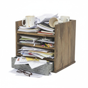 Wooden Office Organizer with 2 White Drawers <b>Rustic</b> <b>Desk</b> Storage Box Multifunctional Standing Type Rectangular Design - Product Image 3