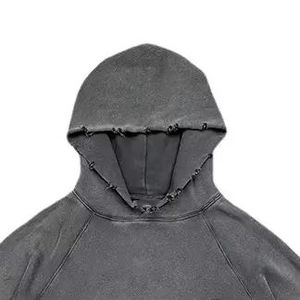 Sweat à capuche zippé surdimensionné et épais, brodé, personnalisé, pour l'hiver, délavé à l'acide, effet usé et décoloré par le soleil - Product Image 2