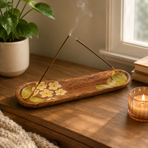 Handcrafted Floral Wooden Incense Ash Catcher Tray | <b>Decorative</b> Wooden Incense Stick Holder for Meditation Yoga Aromatherapy - Product Image 2