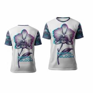 Camiseta Casual de Punto Sublimado de Alta Calidad con Estampado de Flor de Orquídea, Manga Corta de Poliéster, Diseño Gráfico Personalizado - Product Image 1