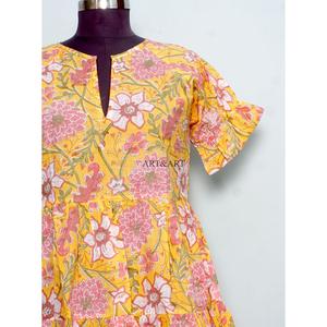 เดรสสั้นผ้าฝ้ายลำลองสำหรับผู้หญิง แต่งลูกไม้ผูกเชือก พิมพ์ลายด้วยมือ ทรงเอไลน์ น่ารัก มีกระเป๋า เรียบง่าย ใส่ได้ทุกวัน - Product Image 2