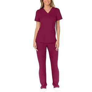 Wholesale Custom High Quality Women's Short Sleeve V-Neck Nurse Scrubs Twill Fabric Needle Detection Hospital Workwear Made - Product Image 1