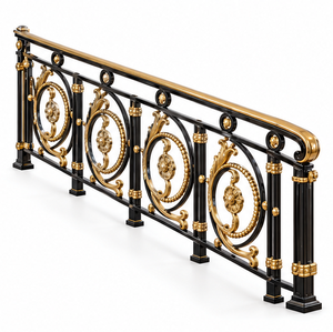 Rampe d'escalier en métal ornemental noir et or avec panneaux ovales à motifs roulés pour villas, hôtels et grands intérieurs - Product Image 3