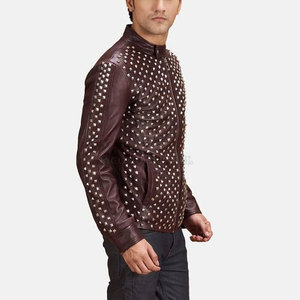 New Classic Men <b>Rhinestone</b> Winter Leather <b>Jacket</b> Biker Motorcycle Stand Collar Full Zip Daily Wear Fashion Outerwear - Product Image 4