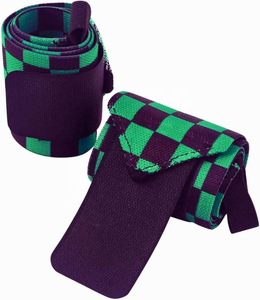 Unisex Neoprene Wrist Support Wraps Green Purple Checkered Hook Loop Closure Breathable Non Slip Weight Lifting Gym Training - Product Image 2