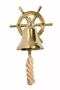 Cloche de porte nautique en laiton antique de 3 pouces, en forme de roue de bateau, avec support mural, décoration marine, finition dorée artisanale - Product Image 2