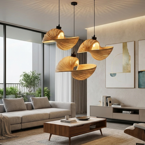 Luminaire suspendu moderne en bambou tressé, abat-jour en bois écologique pour salon et salle à manger - Product Image 2