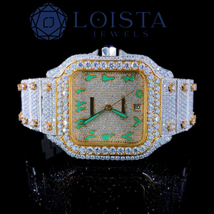 Luxury iced out diamond wristwatch square dial with <b>red</b> numeral markers rose gold accents crystal bezel silver <b>bracelet</b> - Product Image 1