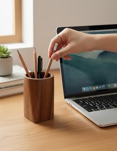 Custom Wooden Pen <b>Holder</b> with Natural Finish Desk Organizer - Product Image 4