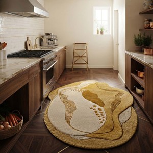 Tapis de luxe jaune moutarde abstrait, tufté à la main, forme organique moderne, tapis design pour salon, chambre, décoration intérieure chic - Product Image 5