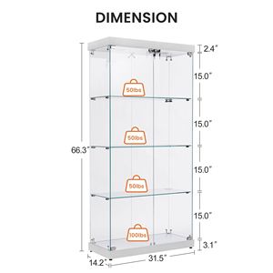 Vetrina a 4 Ripiani con Doppia Porta in Vetro, Mobile da Terra con Quattro Scomparti e Due Serrature per Soggiorno - Product Image 6